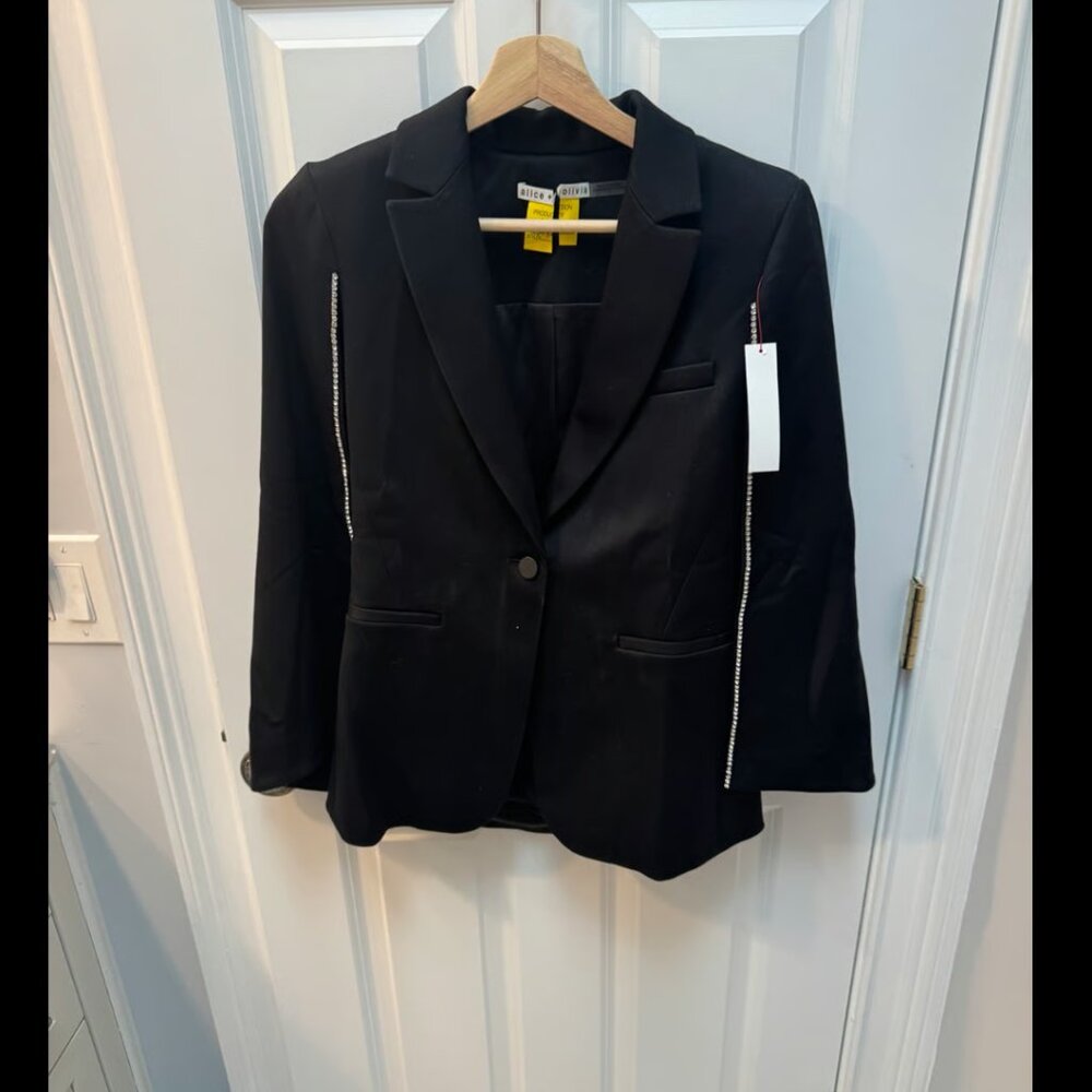 alice + olivia Black Cape Blazer crystal Embellished Size 2